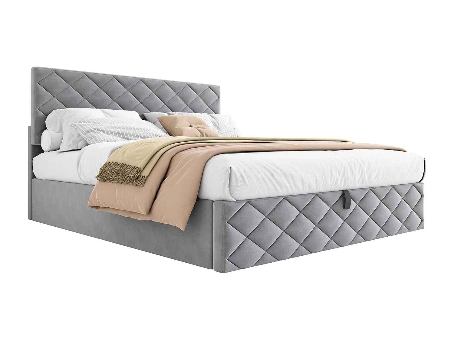 Lit coffre 140x200 cm, système hydraulique, avec sommier à lattes, velours gris(Sans matelas)