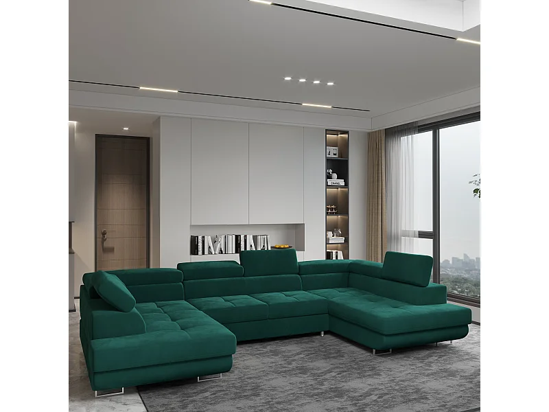 Hoekbank RAGGIO van fluweel met slaapfunctie Grün