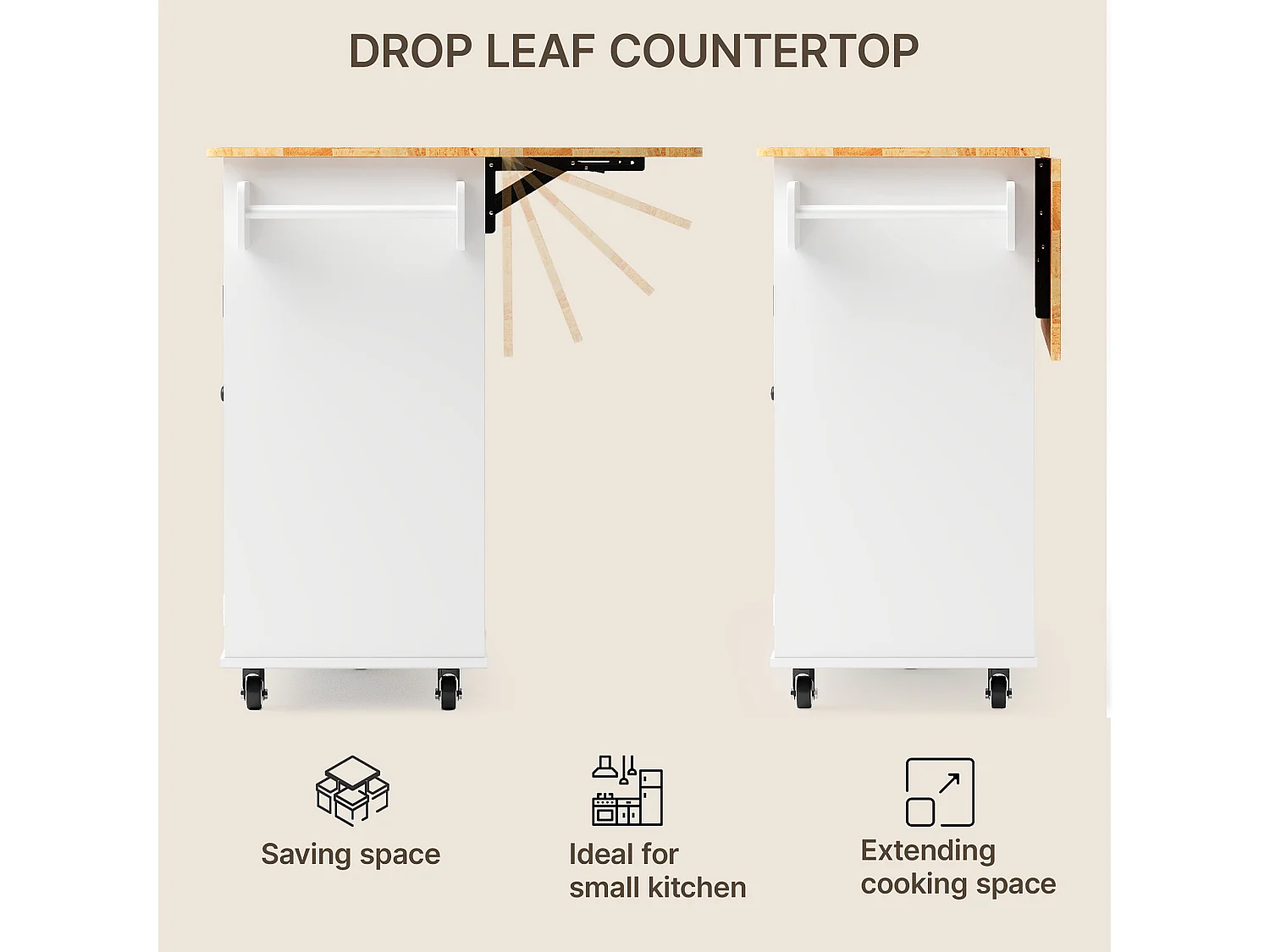 Îlot de cuisine mobile avec 3 portes et 1 tiroir plateau extensible 130x45(75)x88 cm blanc