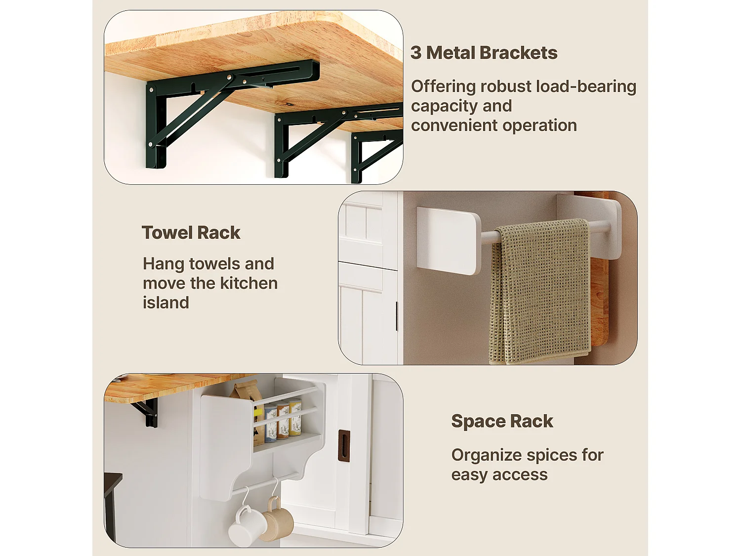 Îlot de cuisine mobile avec 3 portes et 1 tiroir plateau extensible 130x45(75)x88 cm blanc