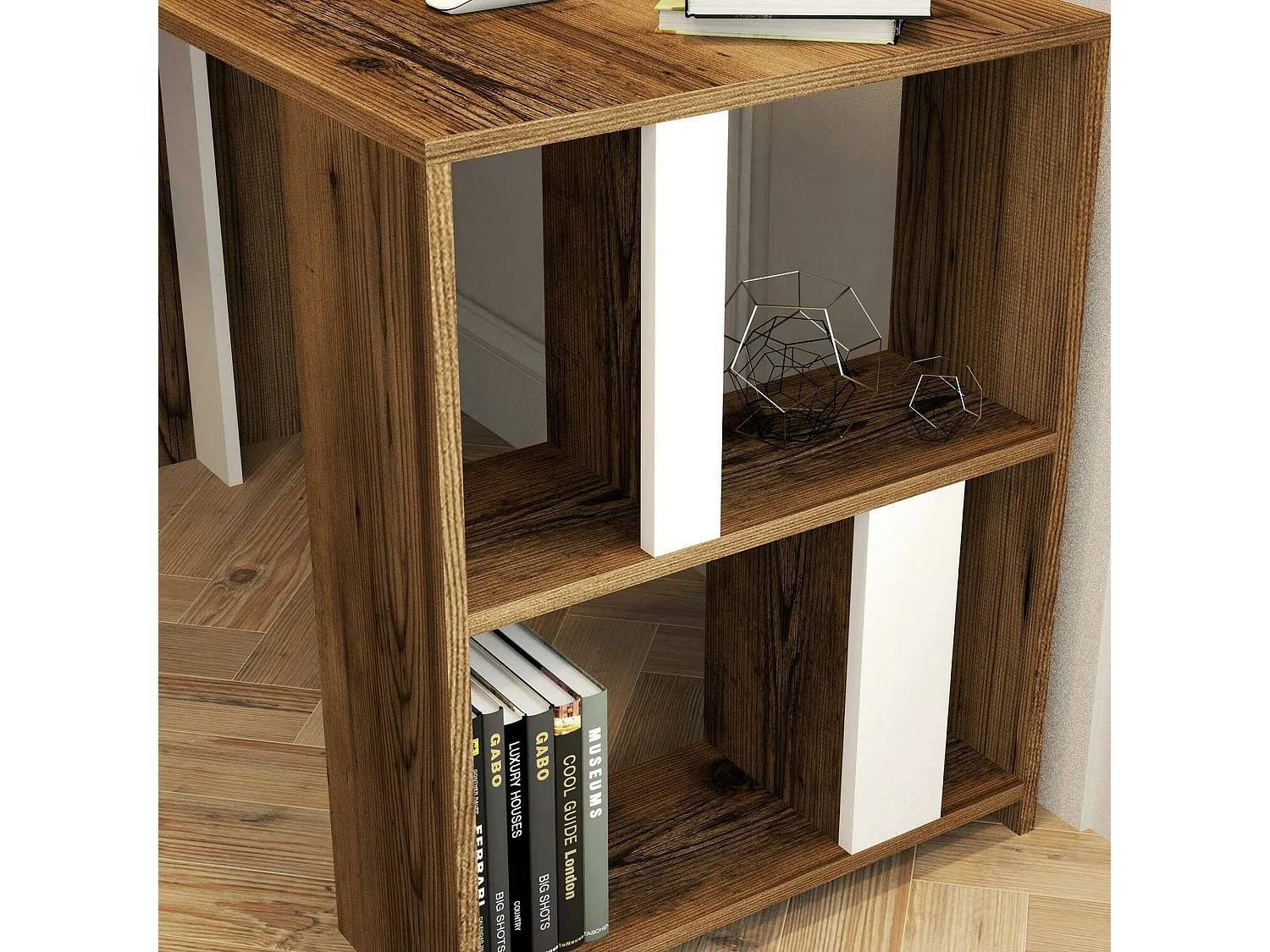 Bureau Schedar, Pupitre polyvalent, Table de bureau pour PC, Plan de travail, 120x60h75 cm, Noyer et Blanc