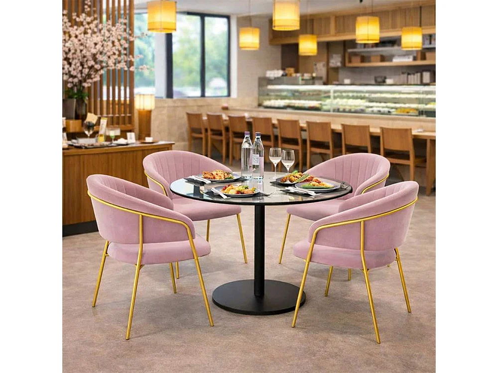 Chaises de salle à manger Aurelia, ensemble de 4, avec dossier en velours rose
