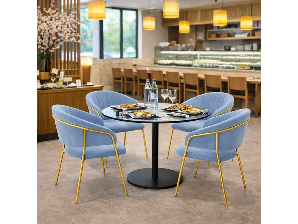 Chaises de salle à manger Aurelia, ensemble de 4, avec dossier en velours bleu clair