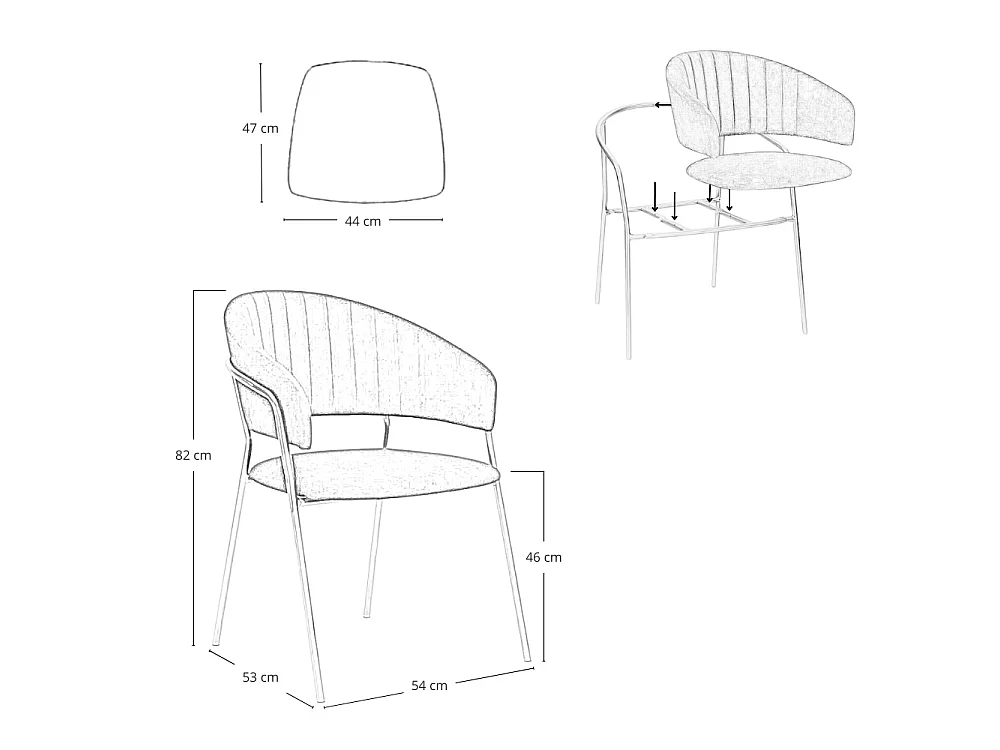 Chaises de salle à manger Aurelia, ensemble de 4, avec dossier en velours bleu clair