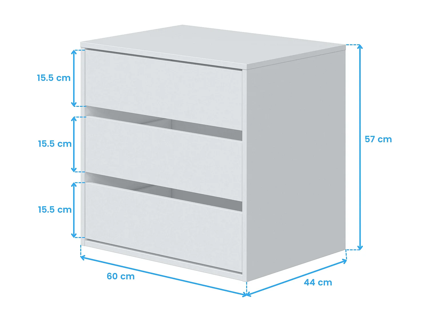 Commode 3 tiroirs  blanc 60x57x44cm