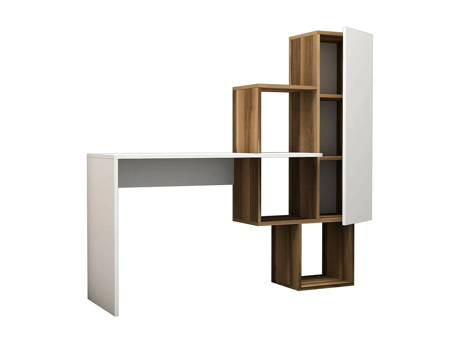 Mesa Dmambrin, Mesa multiusos, Mesa de escritório com suporte para PC, Bancada, 145x45h75 cm, Noz e Branco