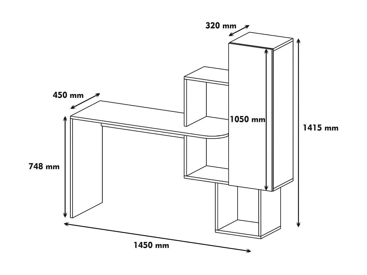 Mesa Dmambrin, Mesa multiusos, Mesa de escritório com suporte para PC, Bancada, 145x45h75 cm, Noz e Branco