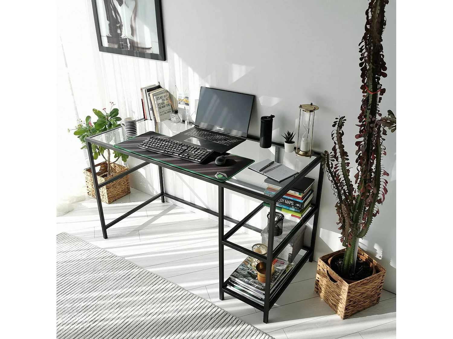 Scrivania Ameglia, 2 Ripiani, 60x130x75h cm Nero