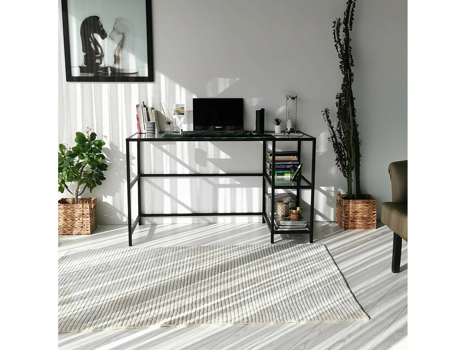 Schreibtisch Dkarlsso, Mehrzweckschreibtisch, Bürotisch für PC, Eckschreibtisch, 130x60h75 cm, Schwarz