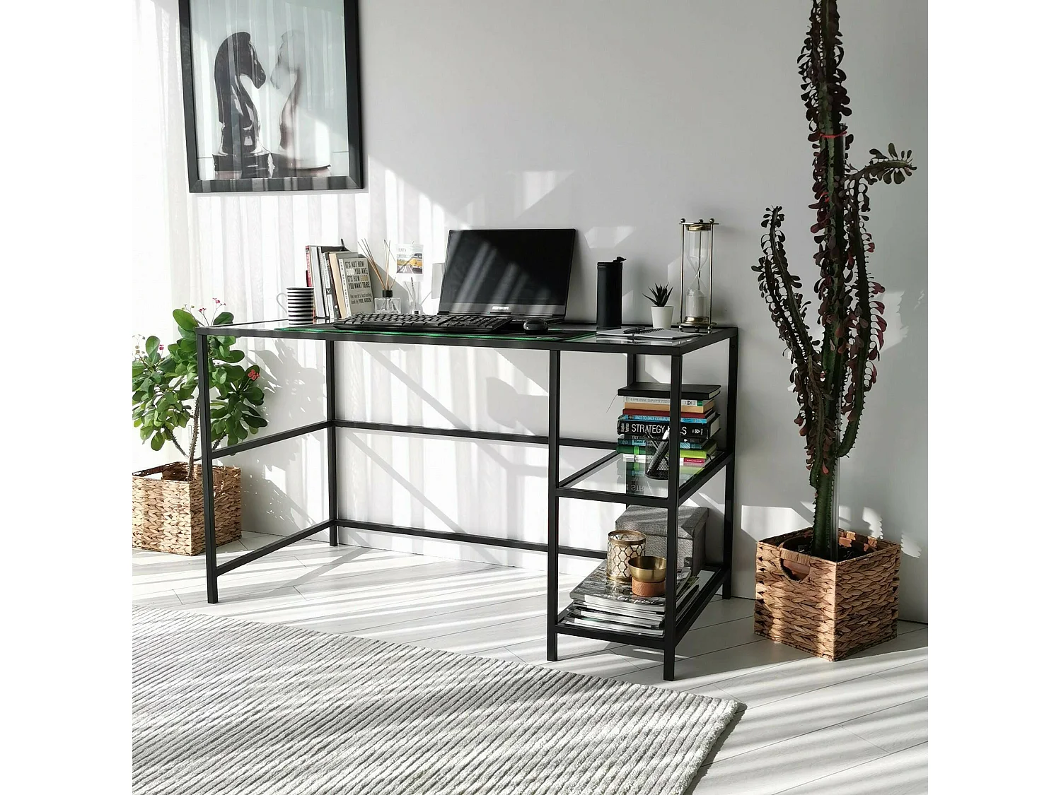 Dkarl bureauSso, Multifunctioneel bureau, PC Office Table, Werkblad, 130x60h75 cm, Zwart