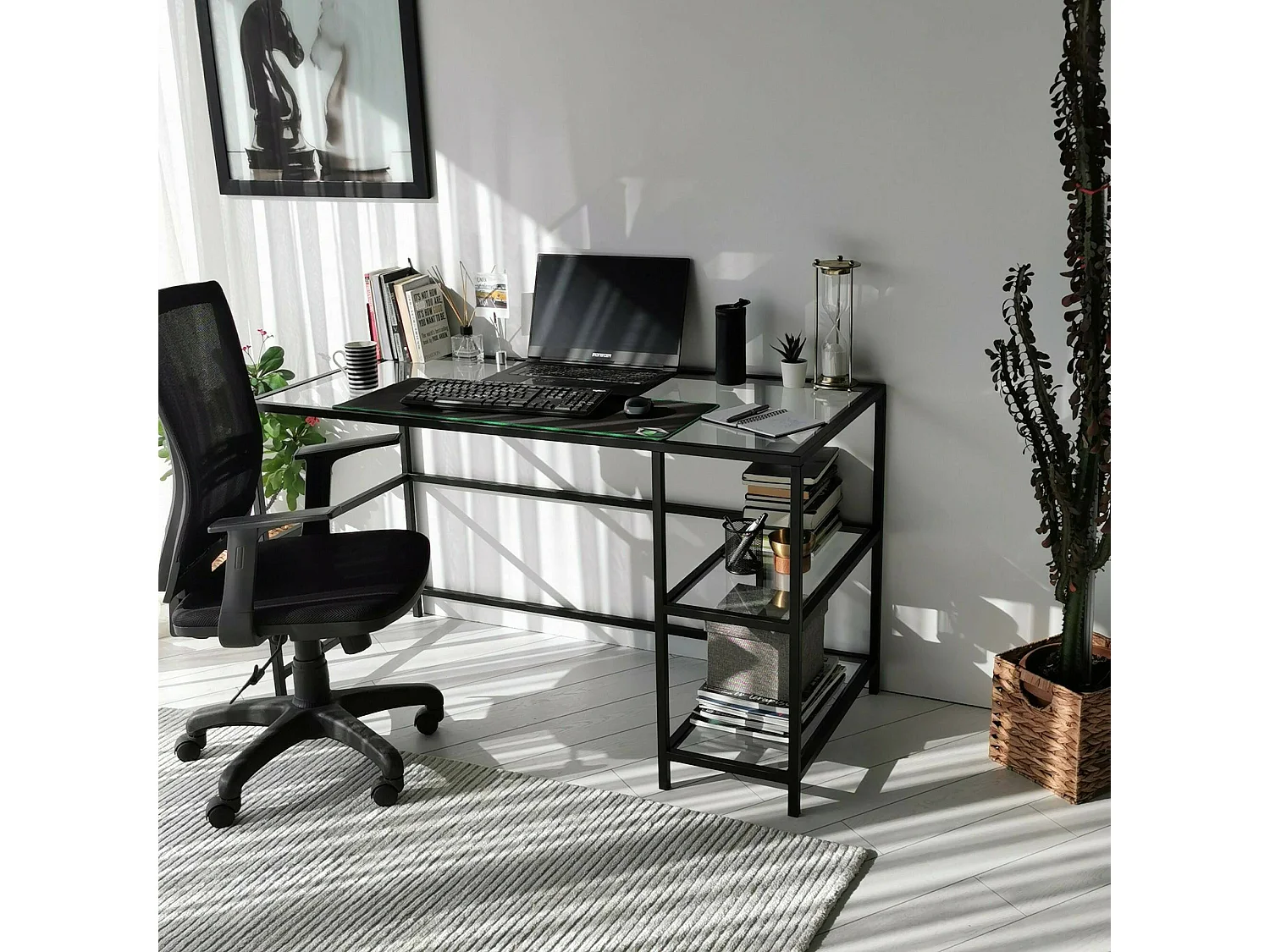Dkarl bureauSso, Multifunctioneel bureau, PC Office Table, Werkblad, 130x60h75 cm, Zwart