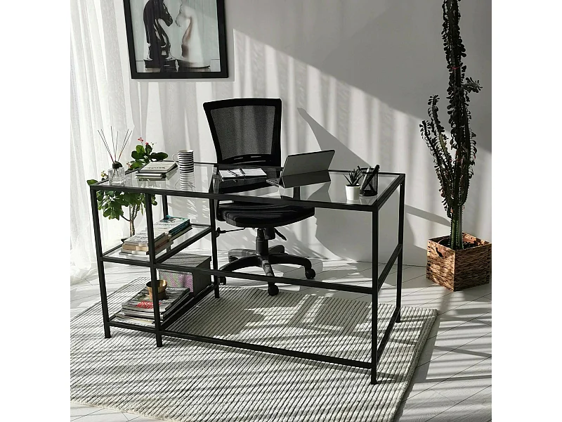 Descrivania DkarlSso, Mesa de trabalho multiusos, Mesa de escritório com suporte para PC, Bancada, 130x60h75 cm, Preto