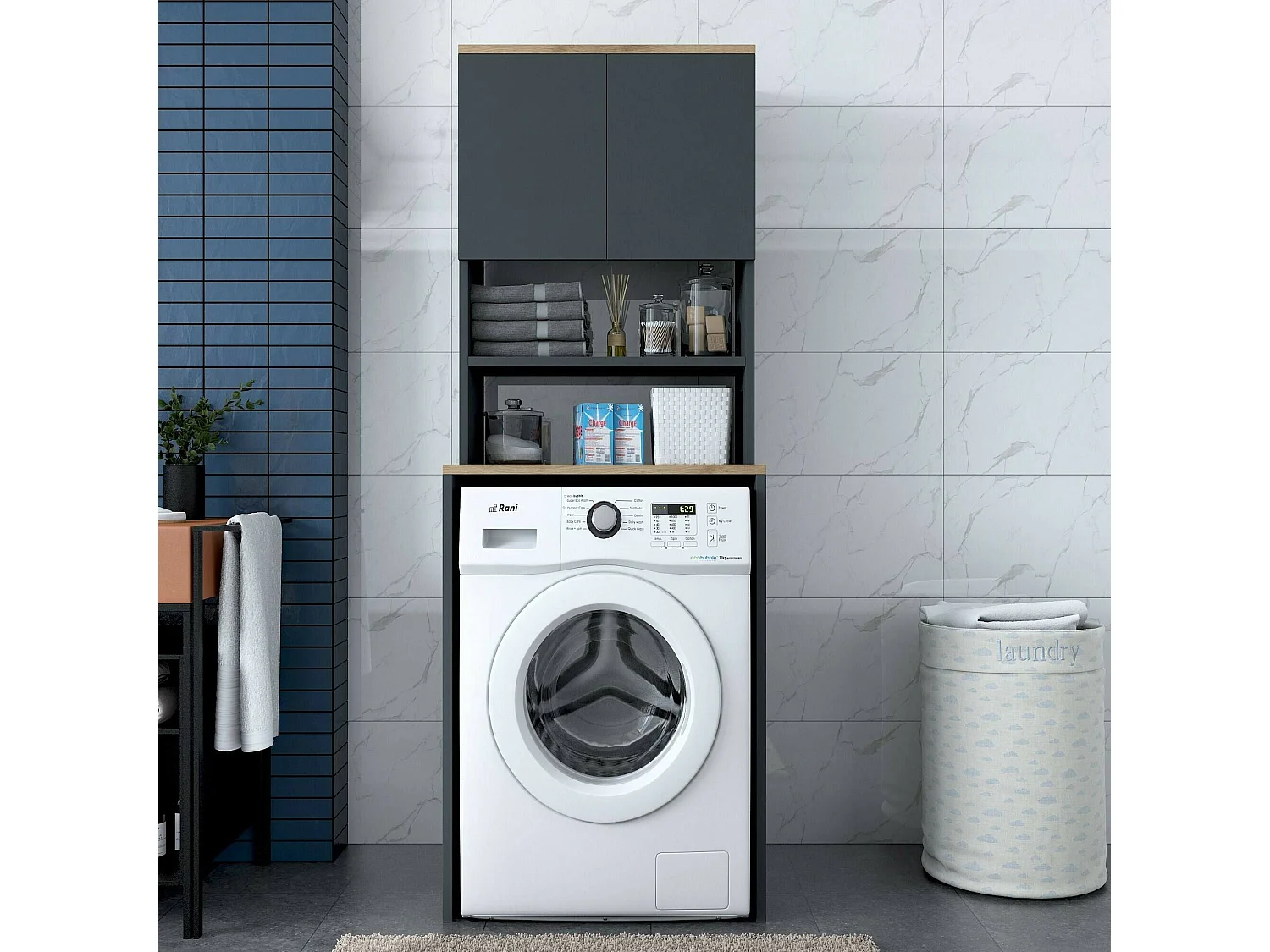 Armoire polyvalente à 2 portes Dgarofal, Meubles multifonctionnels, Casier à chaussures, Support à chaussures pour armoire, 65x60h184 cm, Noyer et Anthracite