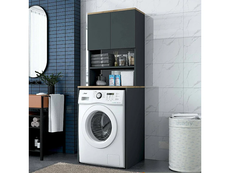 Armario multiusos 2 puertas Dgarofal, Muebles multifuncionales, Zapatero, Armario para zapatos, 65x60h184 cm, Nogal y Antracita