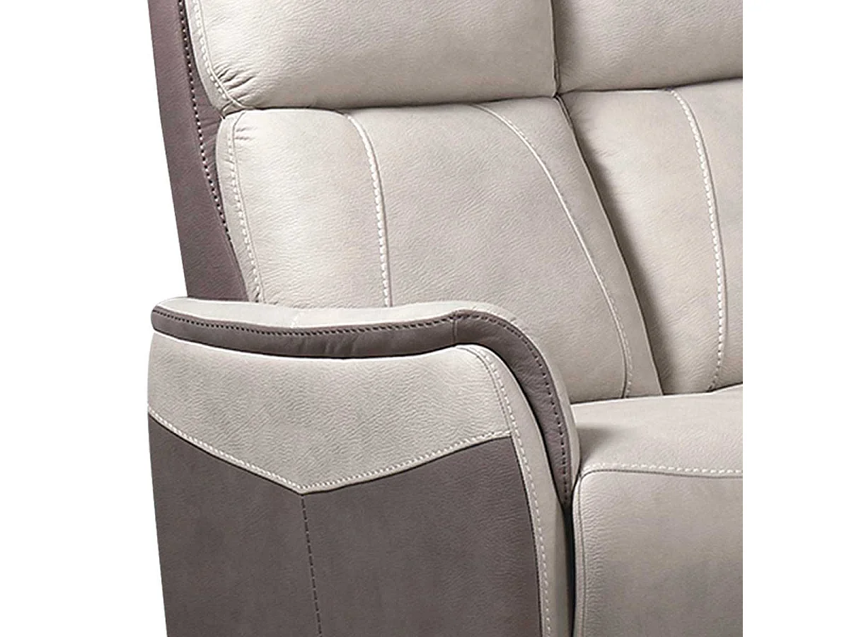 Canapé 2 places fixe tissu micro peau brun taupe et beige mastic - SANGY