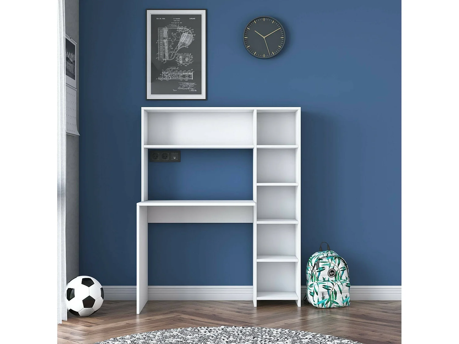 Bureau Callidora, Pupitre polyvalent, Table de bureau pour PC, Plan de travail, 113x40h142 cm, Blanc