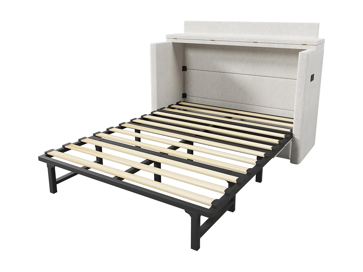 Lit escamotable mobile avec rangement - 140 x 200 cm - avec 1 tiroir + avec USB - plateforme convertible - lin - beige