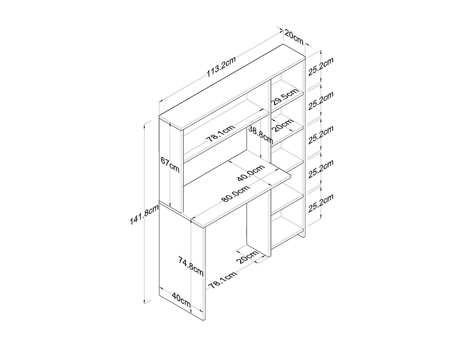 Escritorio Dghin, Escritorio multiusos, Mesa de oficina para PC, El plan de trabajo, 113x40h142 cm, Roble