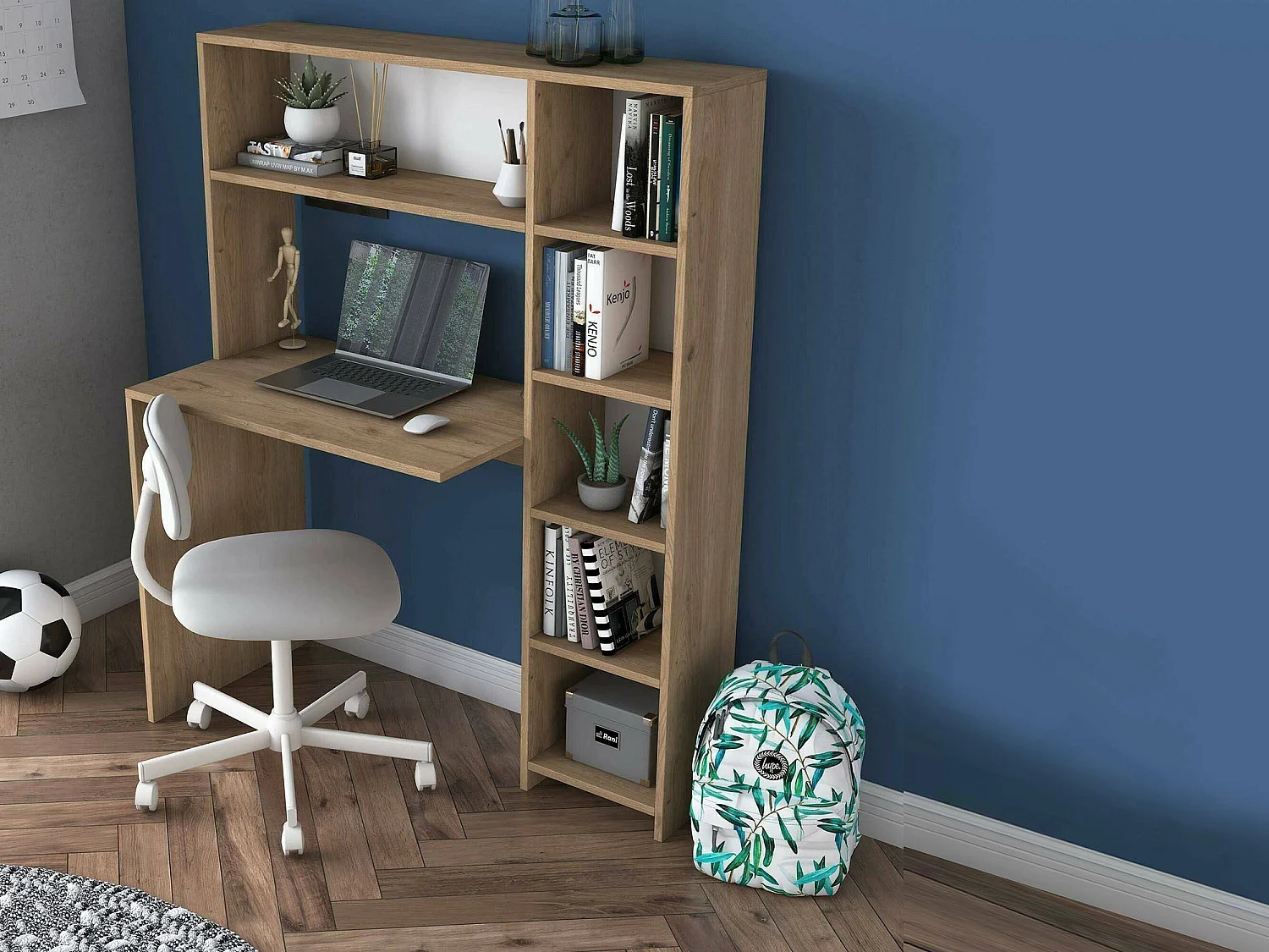 Bureau Callidora, Pupitre polyvalent, Table de bureau pour PC, Plan de travail, 113x40h142 cm, Chêne