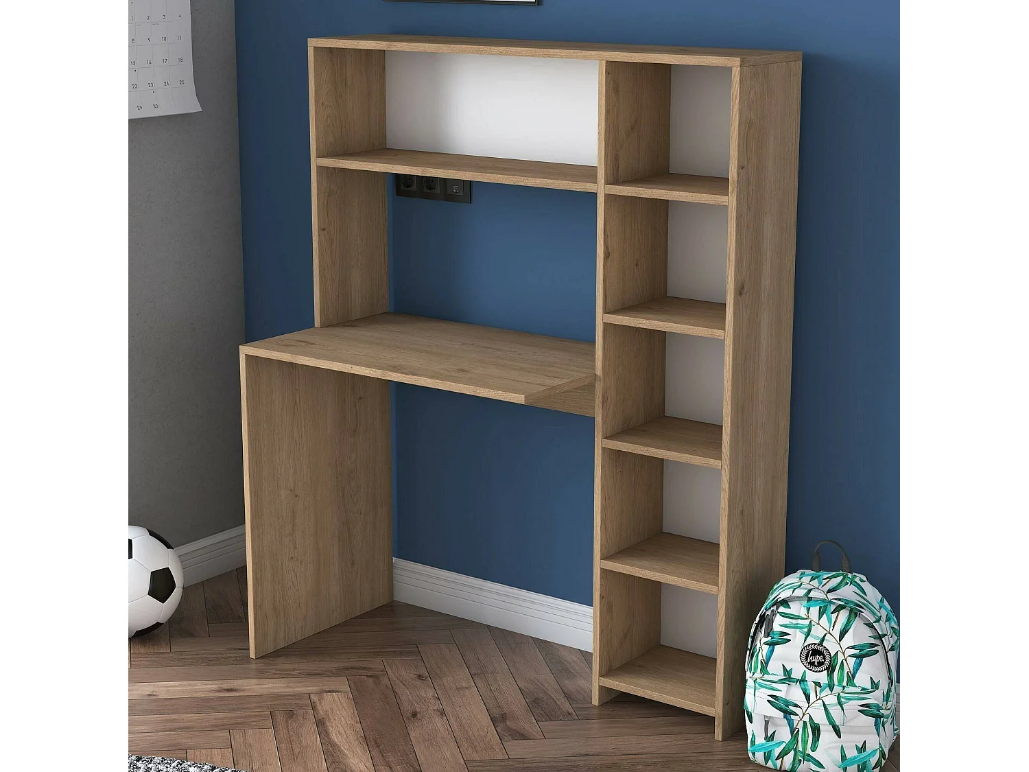 Bureau Callidora, Pupitre polyvalent, Table de bureau pour PC, Plan de travail, 113x40h142 cm, Chêne