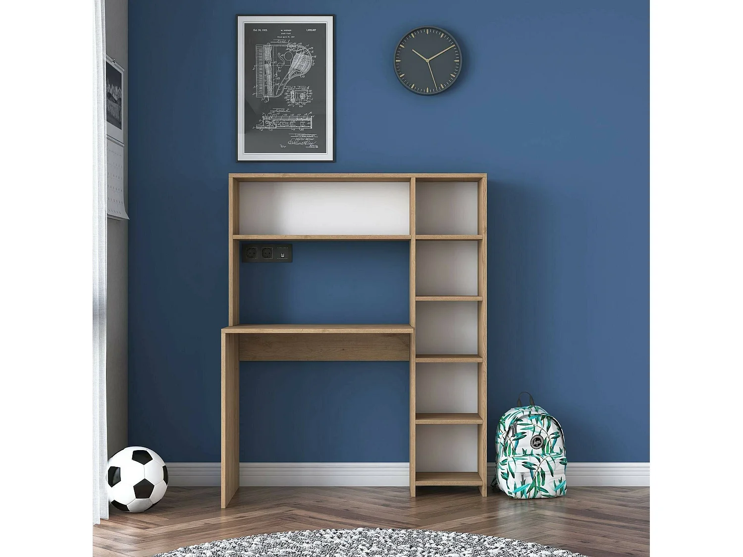 Bureau Callidora, Pupitre polyvalent, Table de bureau pour PC, Plan de travail, 113x40h142 cm, Chêne