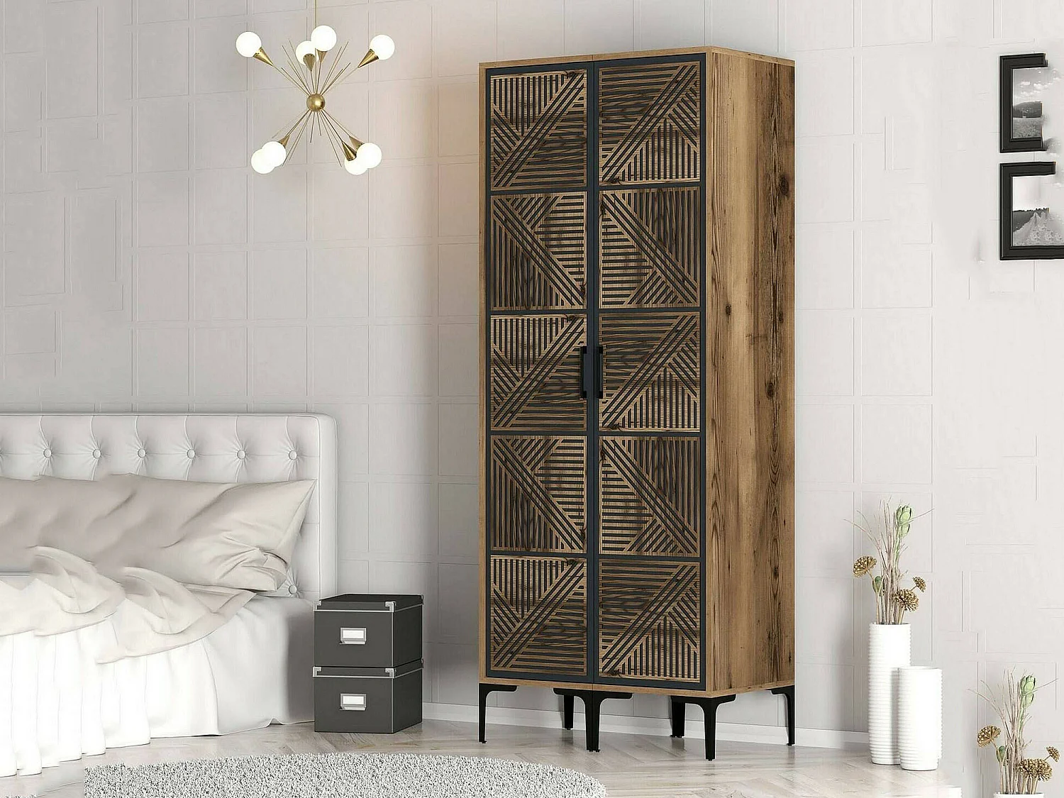 Garde-robe 2 portes Dbonanse, Meubles de chambre, Penderie de plain-pied, Placard à vêtements, 80x201h48 cm, Noyer et Anthracite