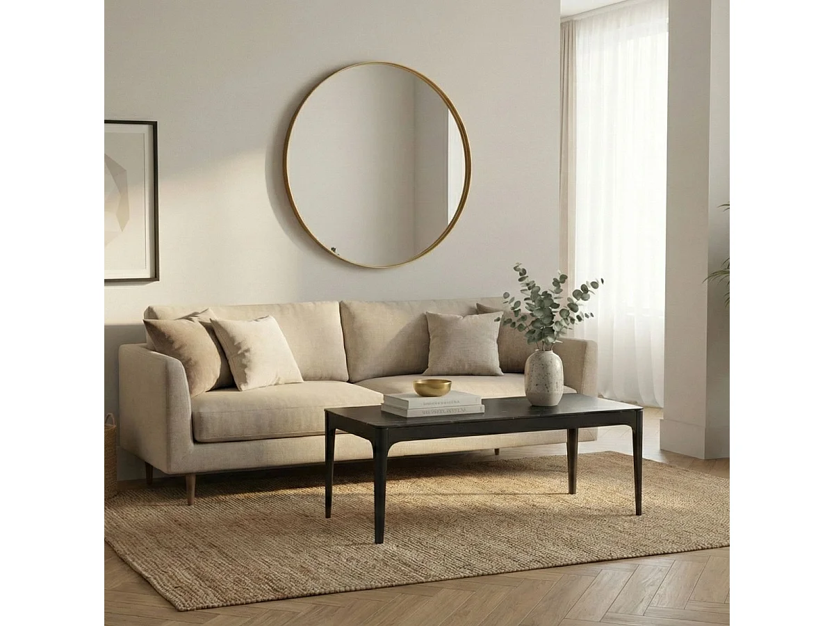 Table basse rectangle plateau MDF placage céramique noir marbré et piètement en acier laqué anthracite - SLEEK