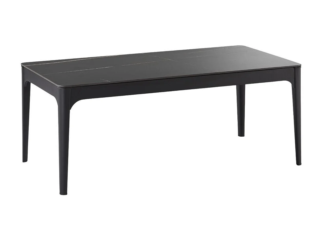 Table basse rectangle plateau MDF placage céramique noir marbré et piètement en acier laqué anthracite - SLEEK