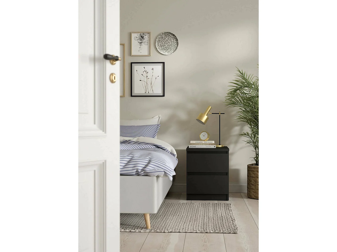 Chevet Drueg, Commode basse, Table de nuit, Étagère de chevet, 50x40 h50 cm, Noir
