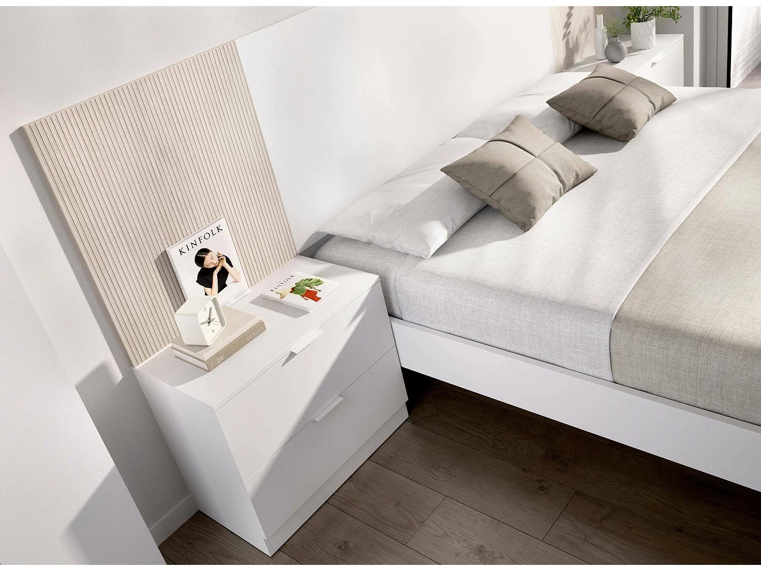 Chevet Daber, Commode basse, Table de nuit, Étagère de chevet, 50x34 h46 cm, Blanc