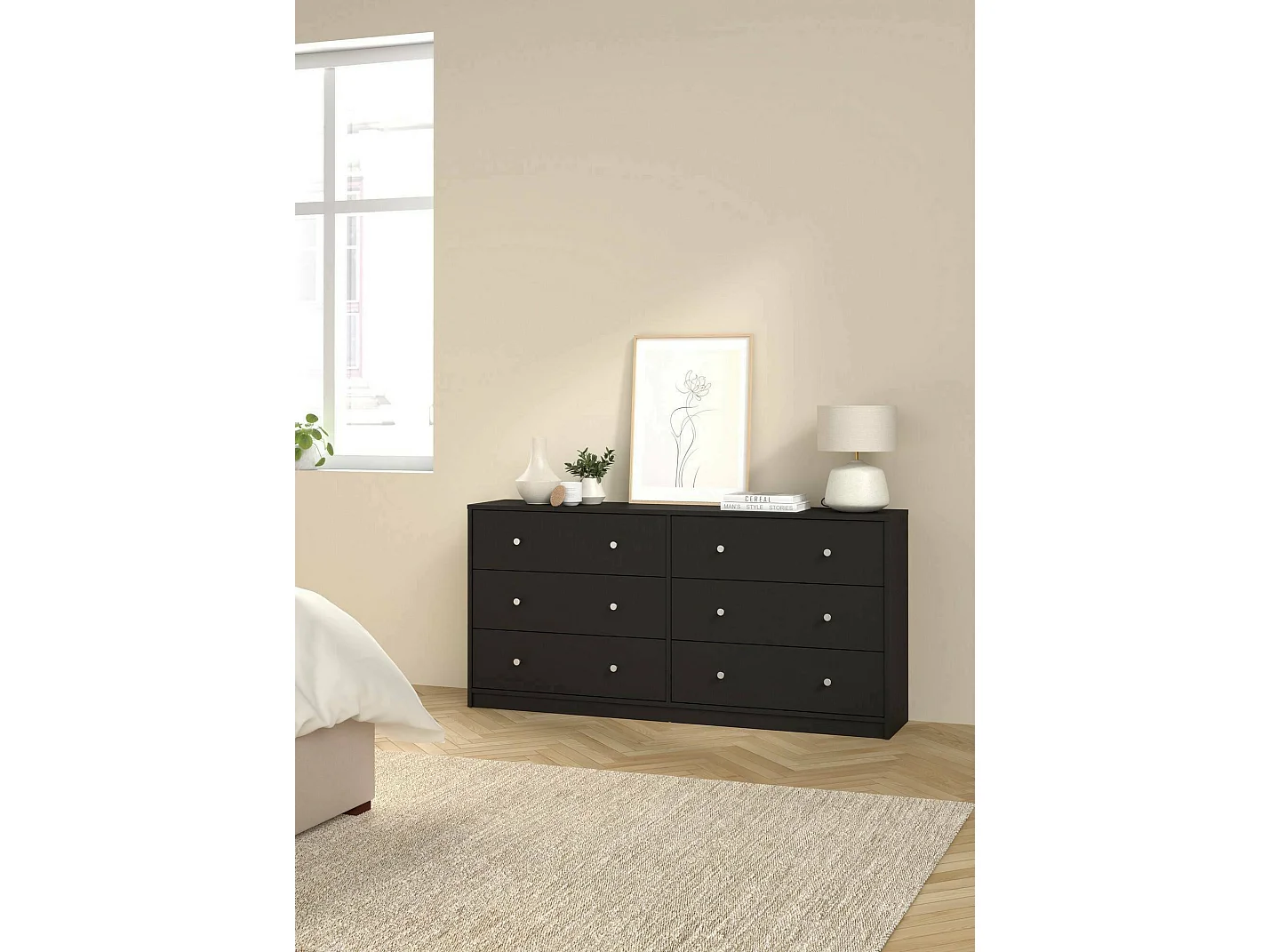 Buffet Dsanto, Buffet du salon, Commode de salon, Garde-manger de cuisine, 143x30 h68 cm, Noir