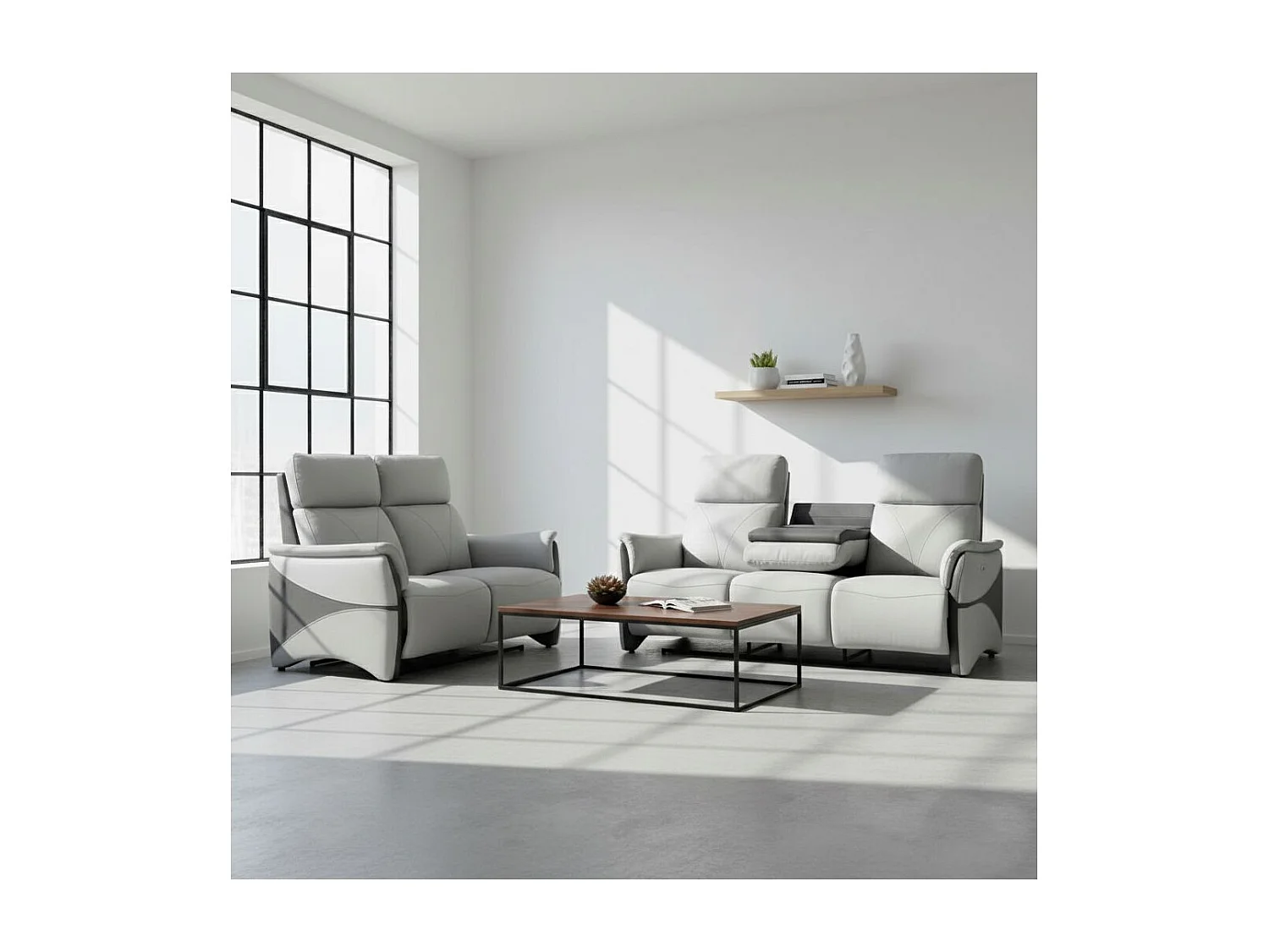 Canapé 2 places fixe tissu micro peau bicolore gris - SYMPHONY