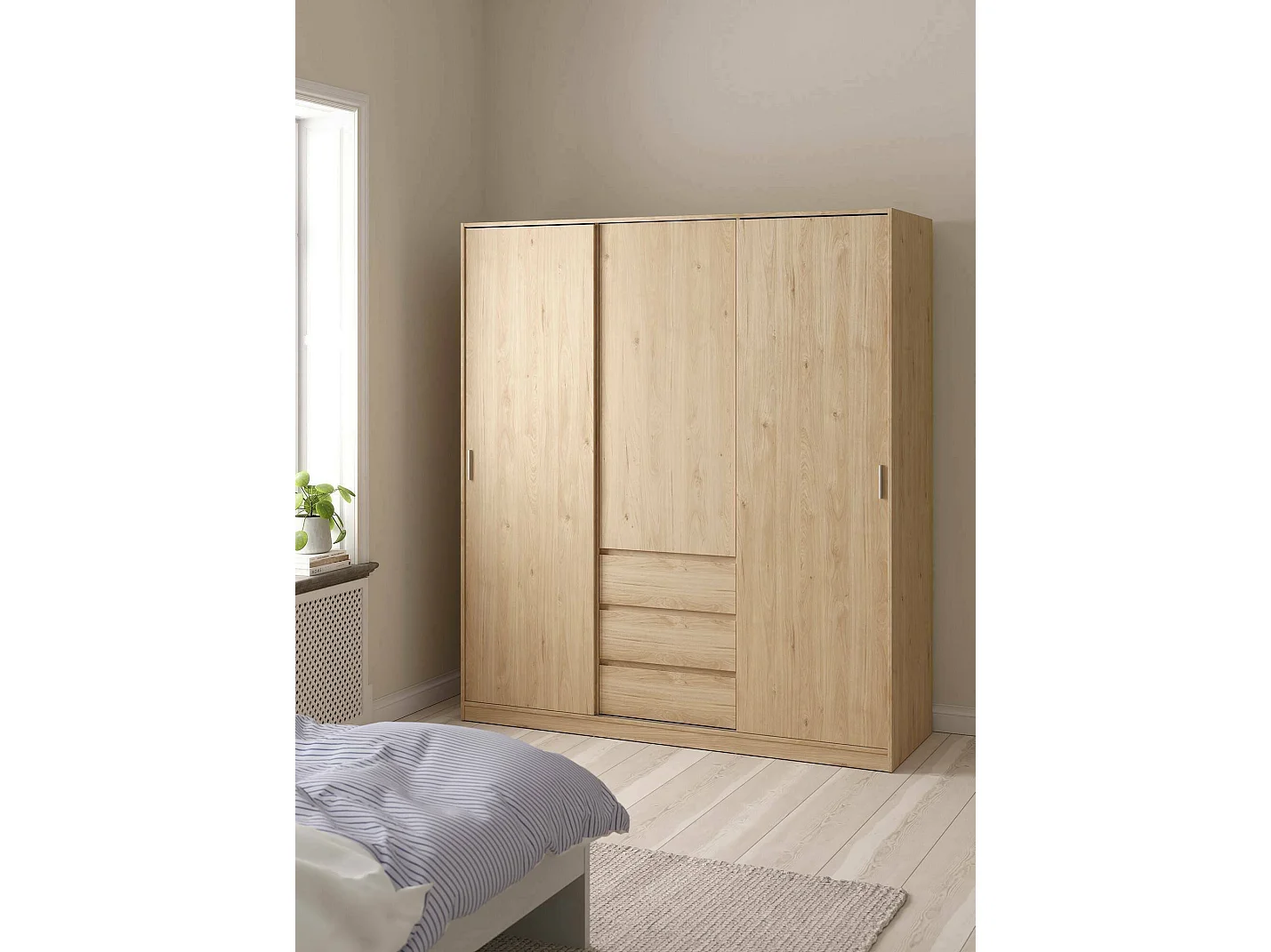 Dveretou 3-deurskast, Slaapkamermeubel, Inloopkast, Kledingkast, 177x60 h200 cm, Eiken