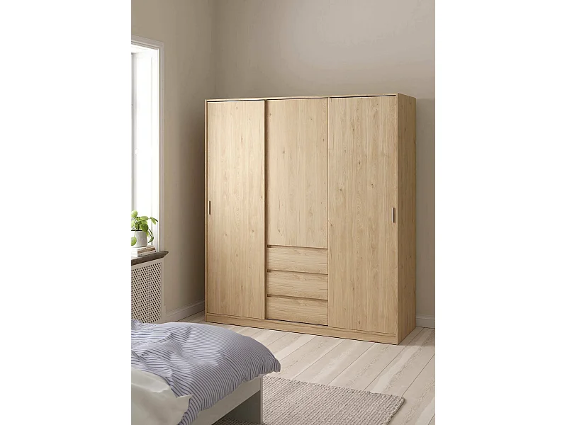 Dveretou 3-deurskast, Slaapkamermeubel, Inloopkast, Kledingkast, 177x60 h200 cm, Eiken