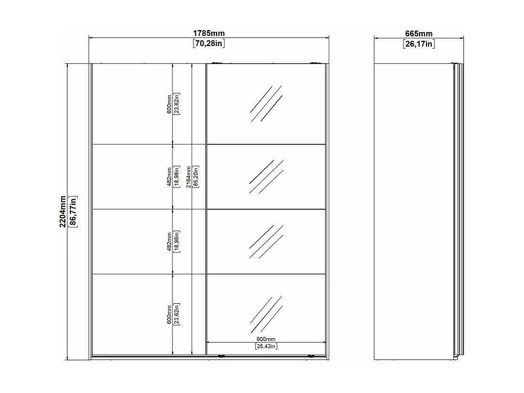 Kleiderschrank 2 Türen Dprovede, Schlafzimmermöbel, Schrank, Garderobe, 179x65 h220 cm, WeiÃŸ und Transparent