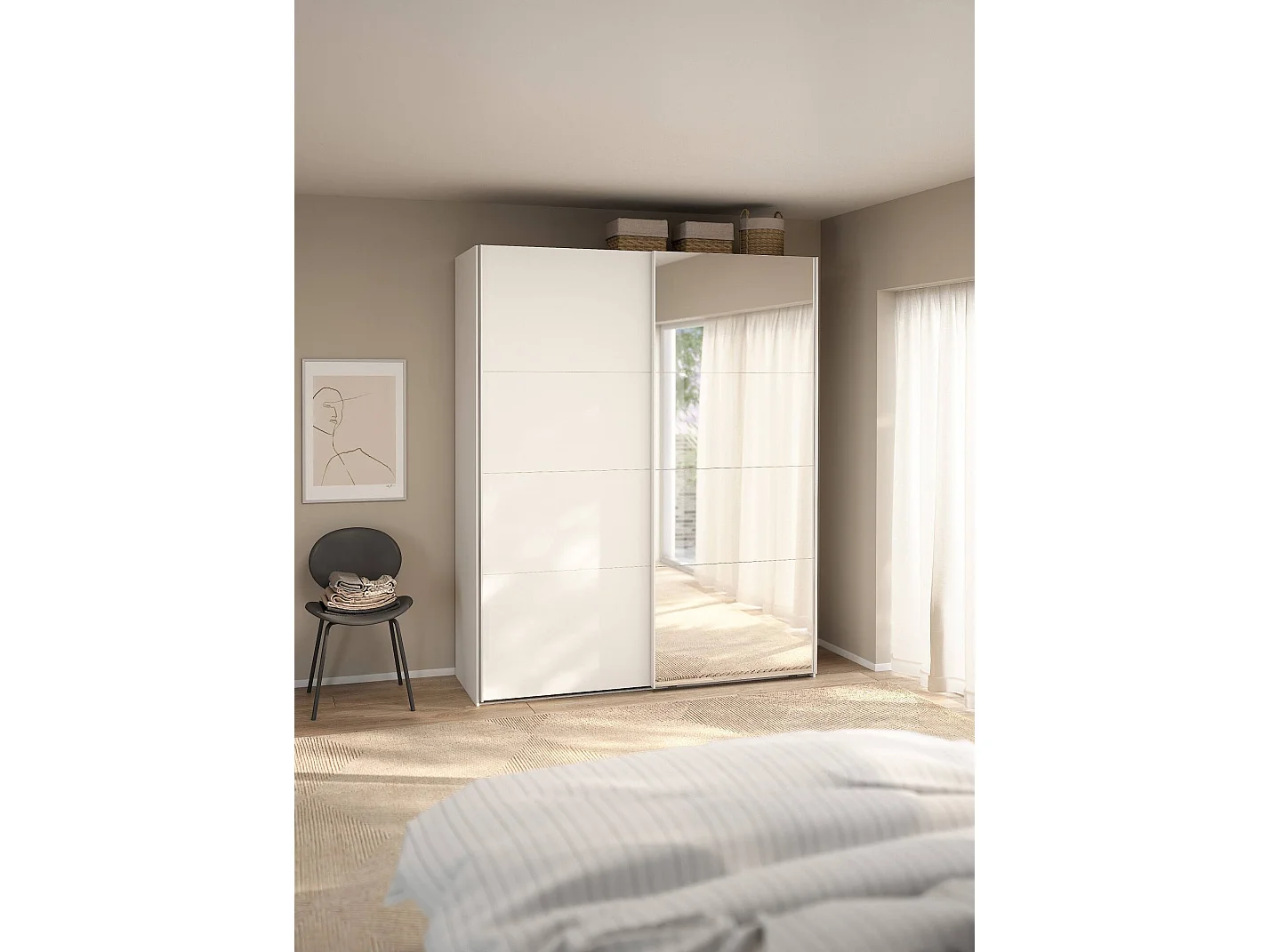 Garde-robe 2 portes Dprovede, Meubles de chambre, Penderie de plain-pied, Placard à vêtements, 179x65 h220 cm, Blanc et Transparent