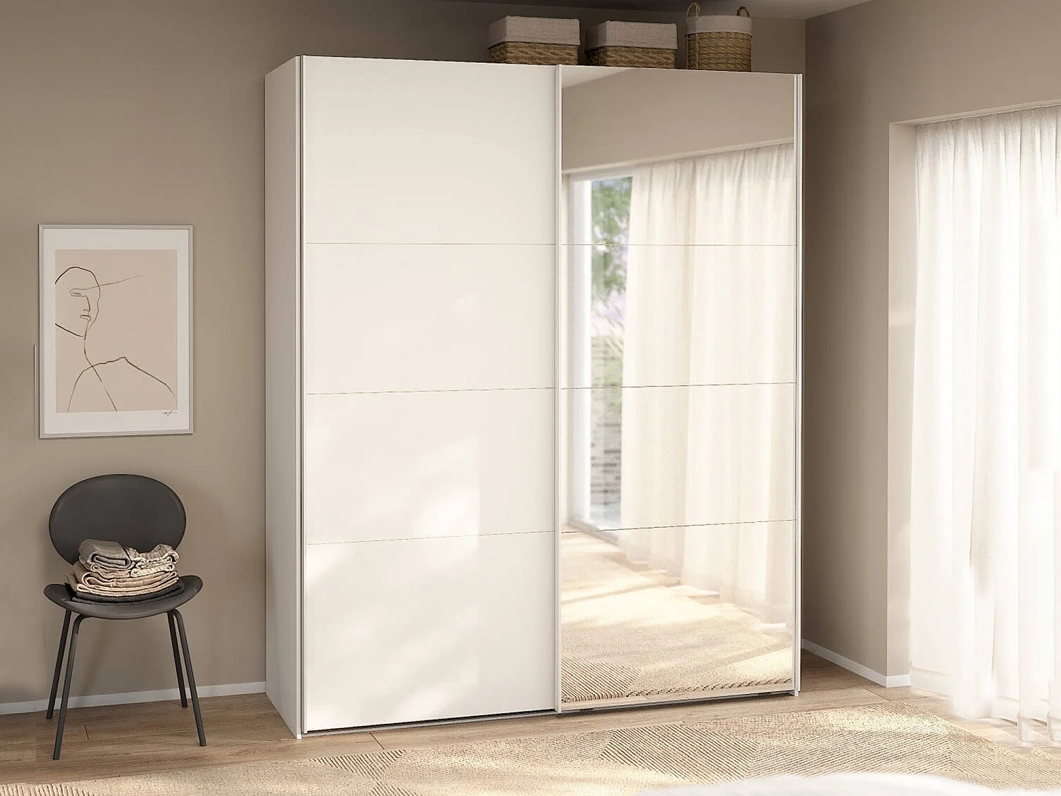 Guardaroba 2 Ante Malakas, un Ripiano, 65x220.4h cm Bianco, Armadio Camera da Letto