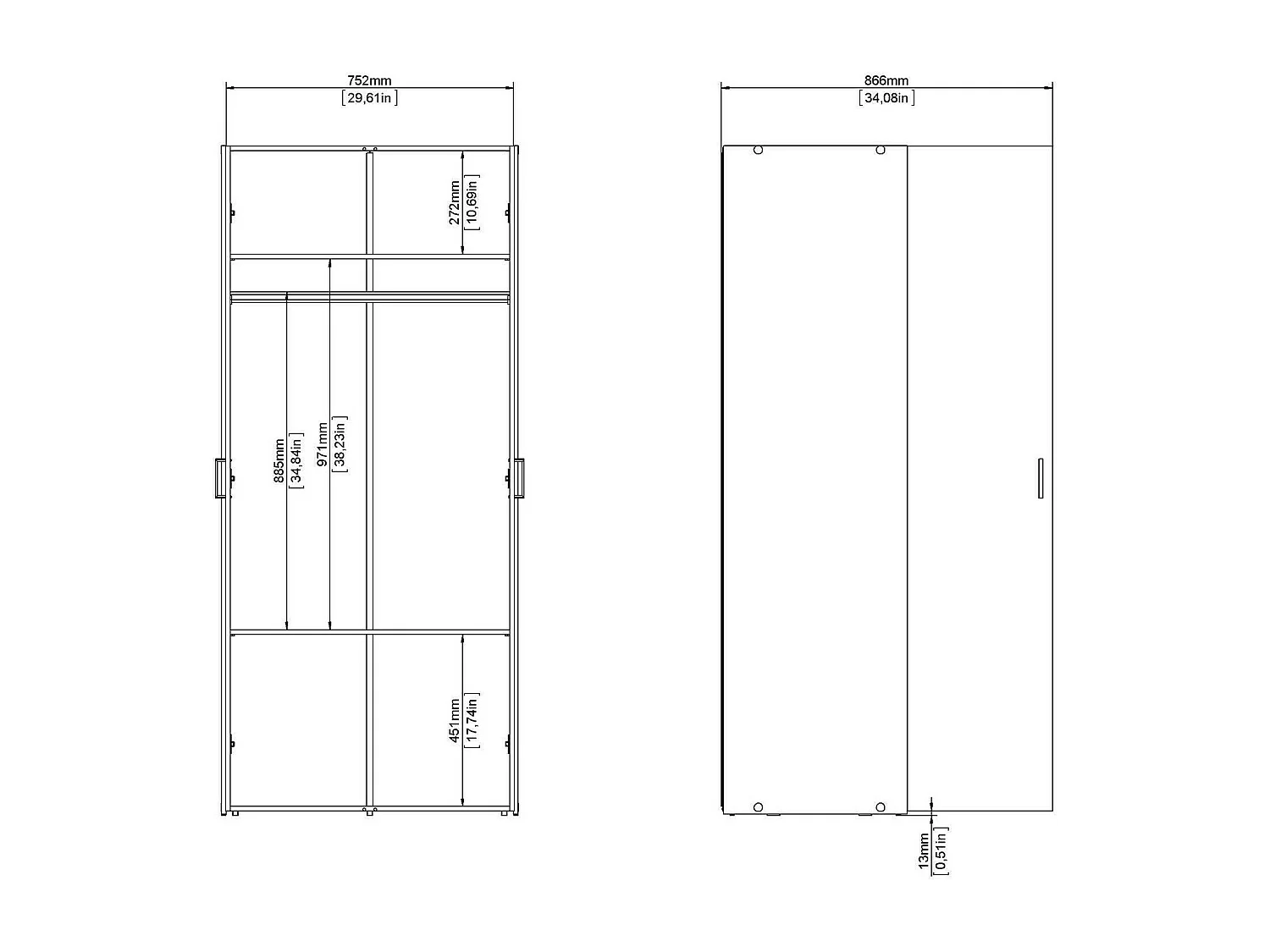 Garde-robe 2 portes Dsec, Meubles de chambre, Penderie de plain-pied, Placard à vêtements, 78x50 h175 cm, Blanc