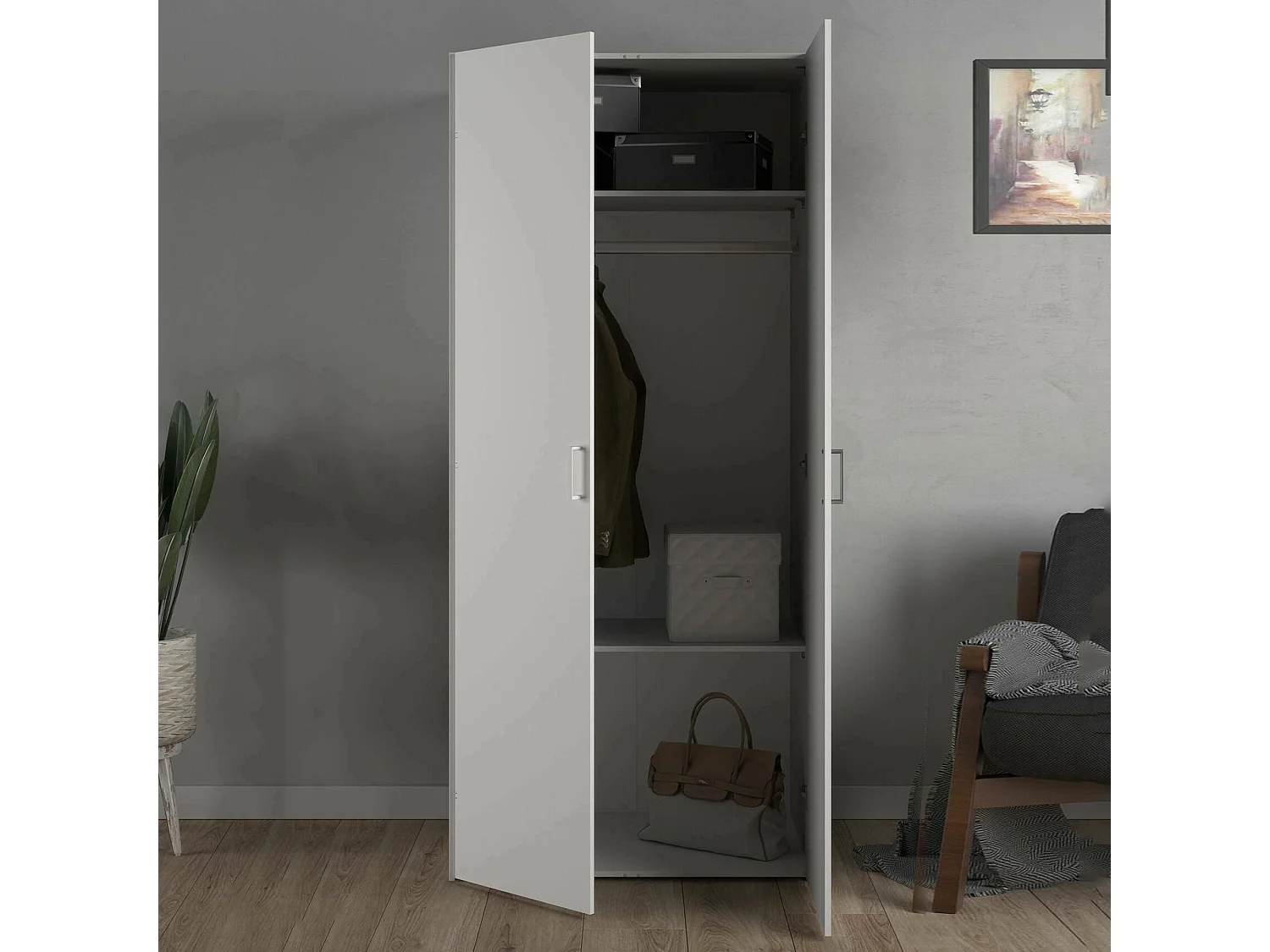 Garde-robe 2 portes Dsec, Meubles de chambre, Penderie de plain-pied, Placard à vêtements, 78x50 h175 cm, Blanc