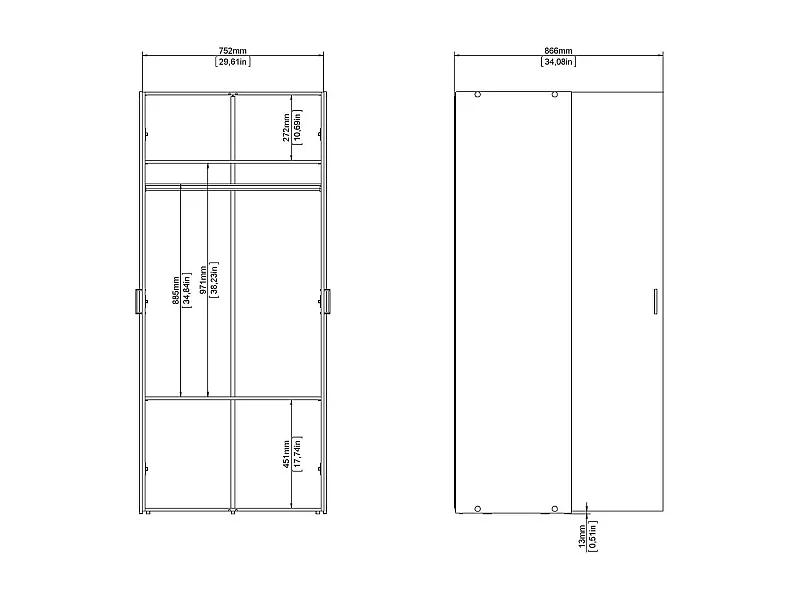 Kleiderschrank 2 Türen Dsec, Schlafzimmermöbel, Schrank, Garderobe, 78x50 h175 cm, WeiÃŸ