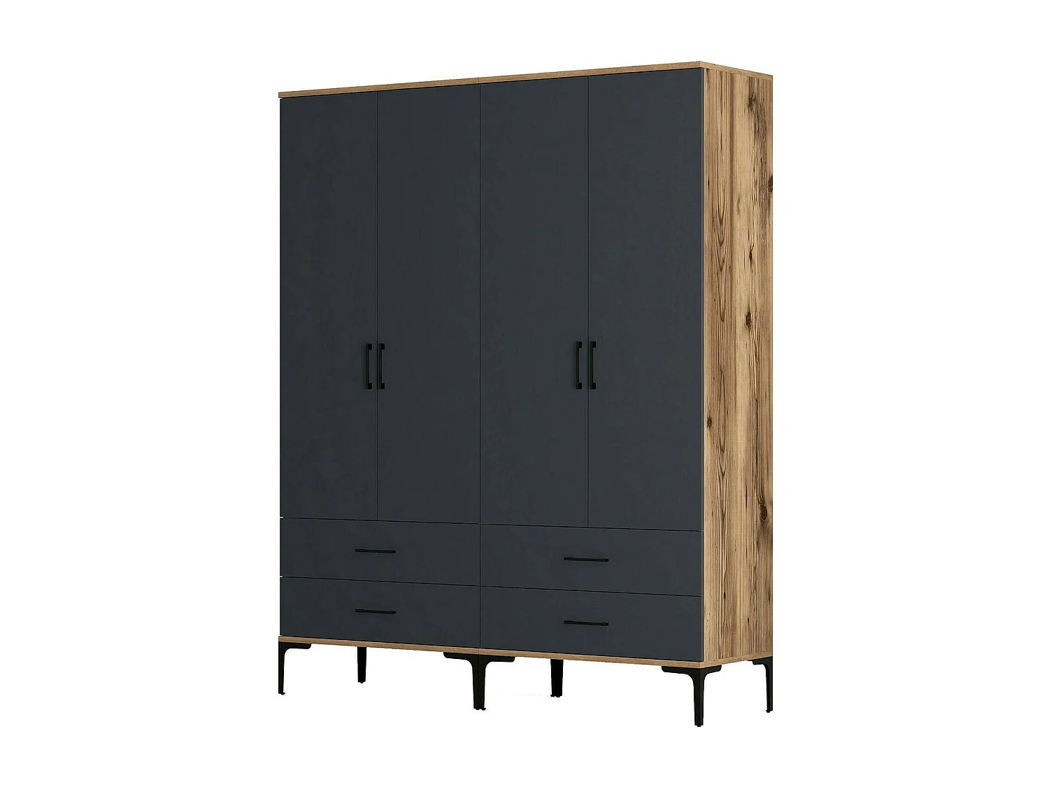 Gran Armario Dfurlott, Muebles de dormitorio, Vestidor, Armario de ropa, 160x201h48 cm, Nogal y Antracita