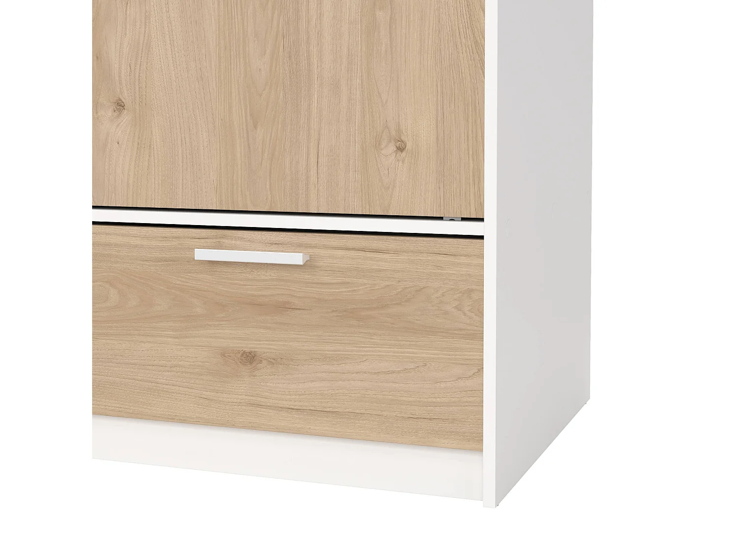 Dschoute 2-deurskast, Slaapkamermeubel, Inloopkast, Kledingkast, 121x60 h200 cm, Wit en Eiken