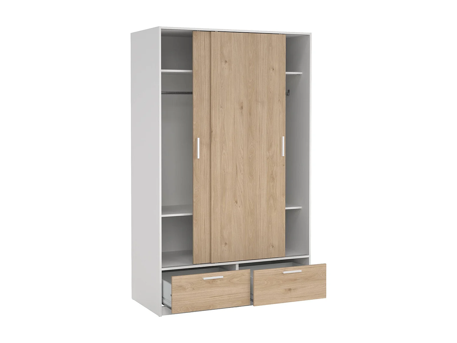 Garde-robe 2 portes Dschoute, Meubles de chambre, Penderie de plain-pied, Placard à vêtements, 121x60 h200 cm, Blanc et Chêne clair