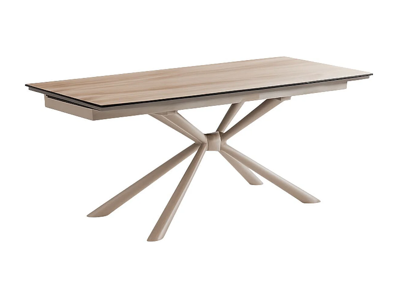 Table repas 180x90cm allongeable plateau en verre et céramique finition chêne pied étoile sable - ECLIPSE
