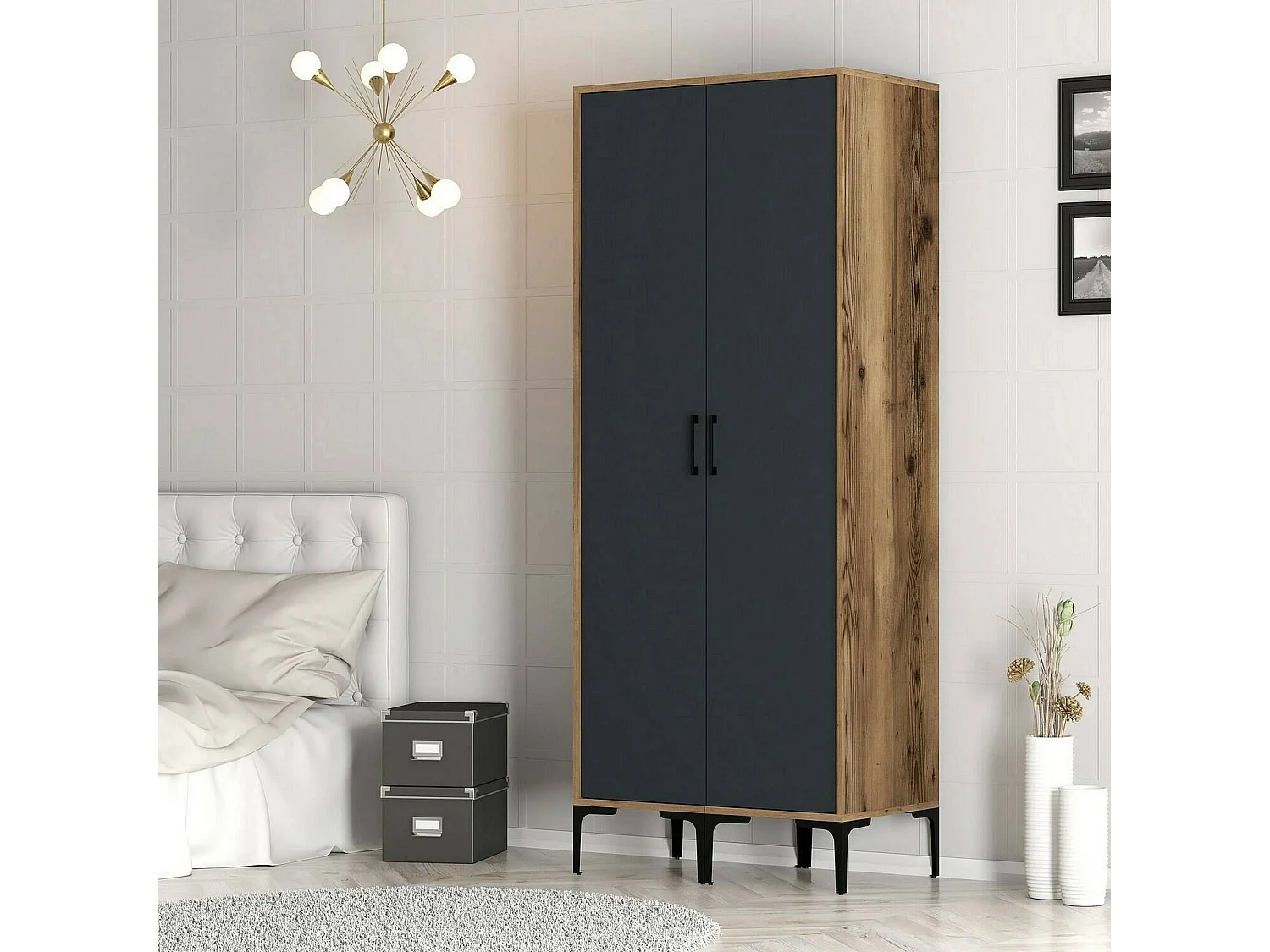 Roupeiro Dbonanse 2 portas, Móveis de quarto, Roupeiro, Roupeiro, 80x201h48 cm, Nogueira e Antracite