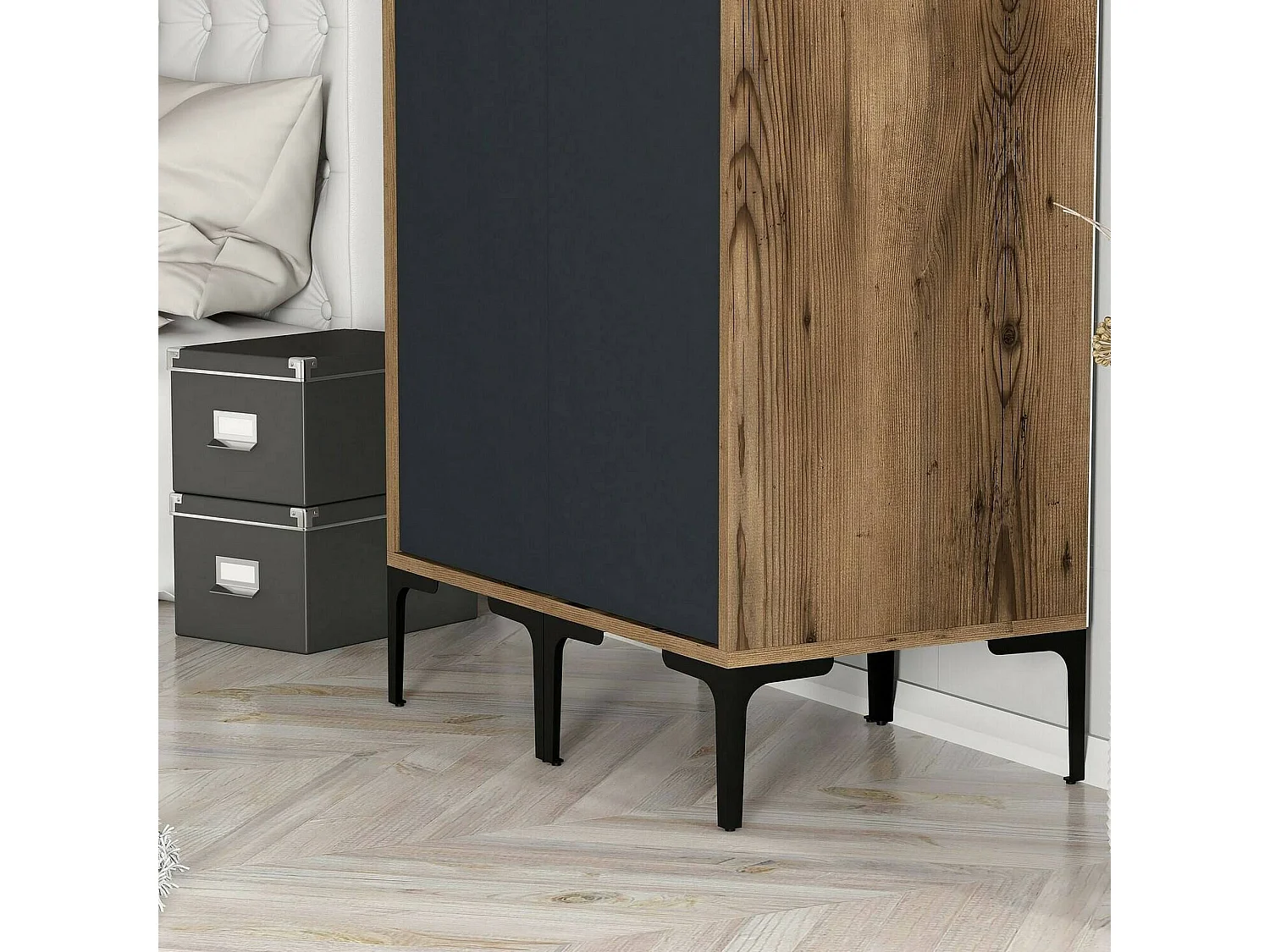 Kleiderschrank 2 Türen Dbonanse, Schlafzimmermöbel, Schrank, Garderobe, 80x201h48 cm, Walnuss und Anthrazit