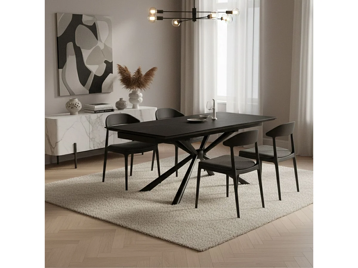 Table repas 180x90cm allongeable plateau céramique finition marbre pied étoile anthracite - ECLIPSE