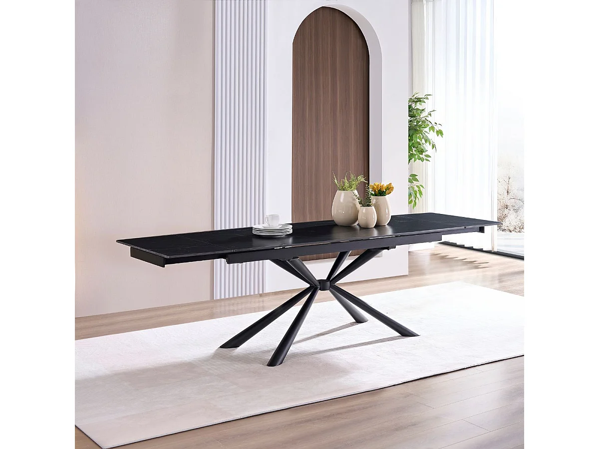 Table repas 180x90cm allongeable plateau céramique finition marbre pied étoile anthracite - ECLIPSE
