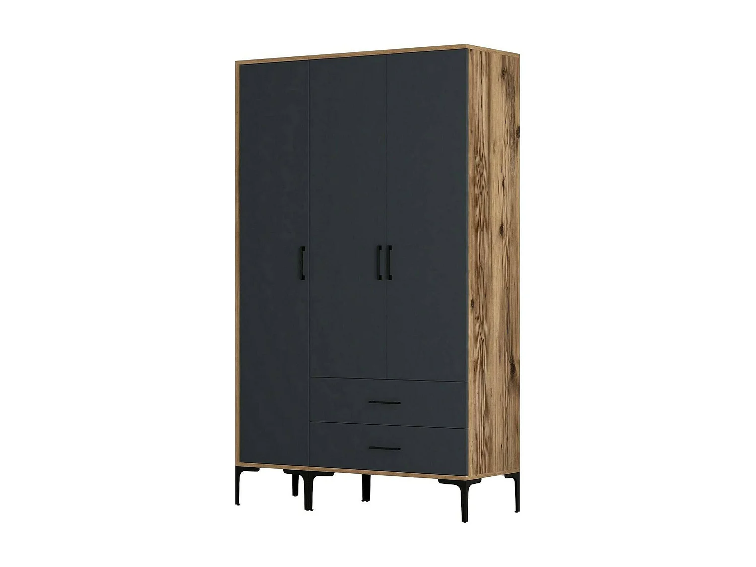 Armário Dangiull de 3 portas, mobiliário de quarto, roupeiro, roupeiro, 120x201h48 cm, nogueira e antracite