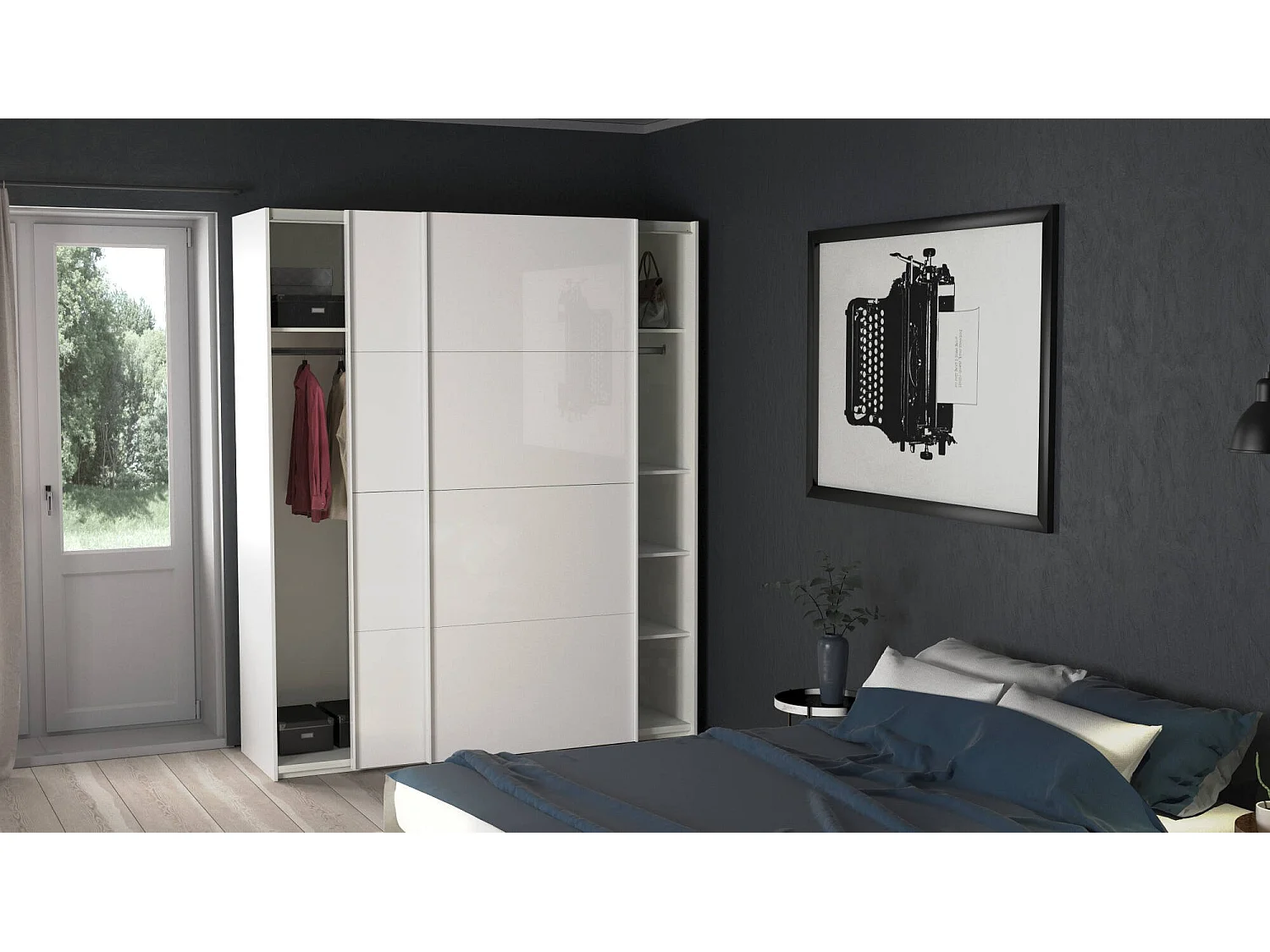 Garde-robe 2 portes Dvergan, Meubles de chambre, Penderie de plain-pied, Placard à vêtements, 182x62 h220 cm, Blanc